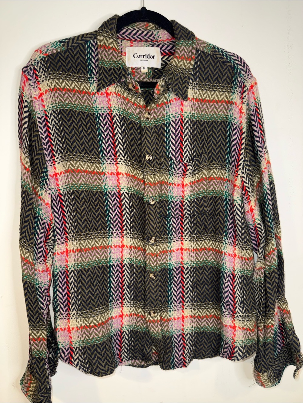 Corridor New York Men’s M Multicolor Acid Plaid Herringbone Shirt